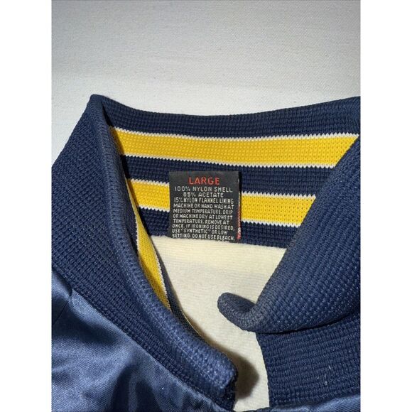 Mens Vintage Aristo Jac by Hilton Satin Snap Jacket Stripe Blue Yellow M - Picture 4 of 9